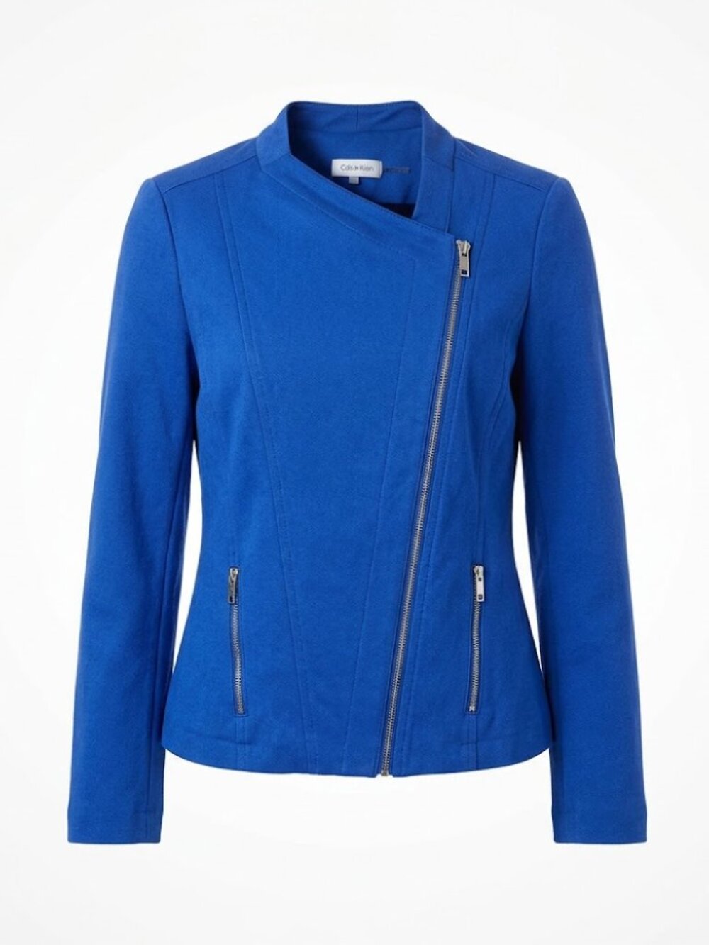 COTTON Calvin Klein Royal Blue Asymmetrical Zip Blazer